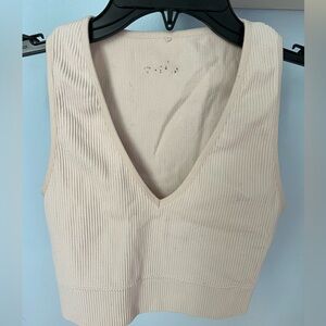 Garage cropped stretchy tank top with ribbed detailing in cream :)